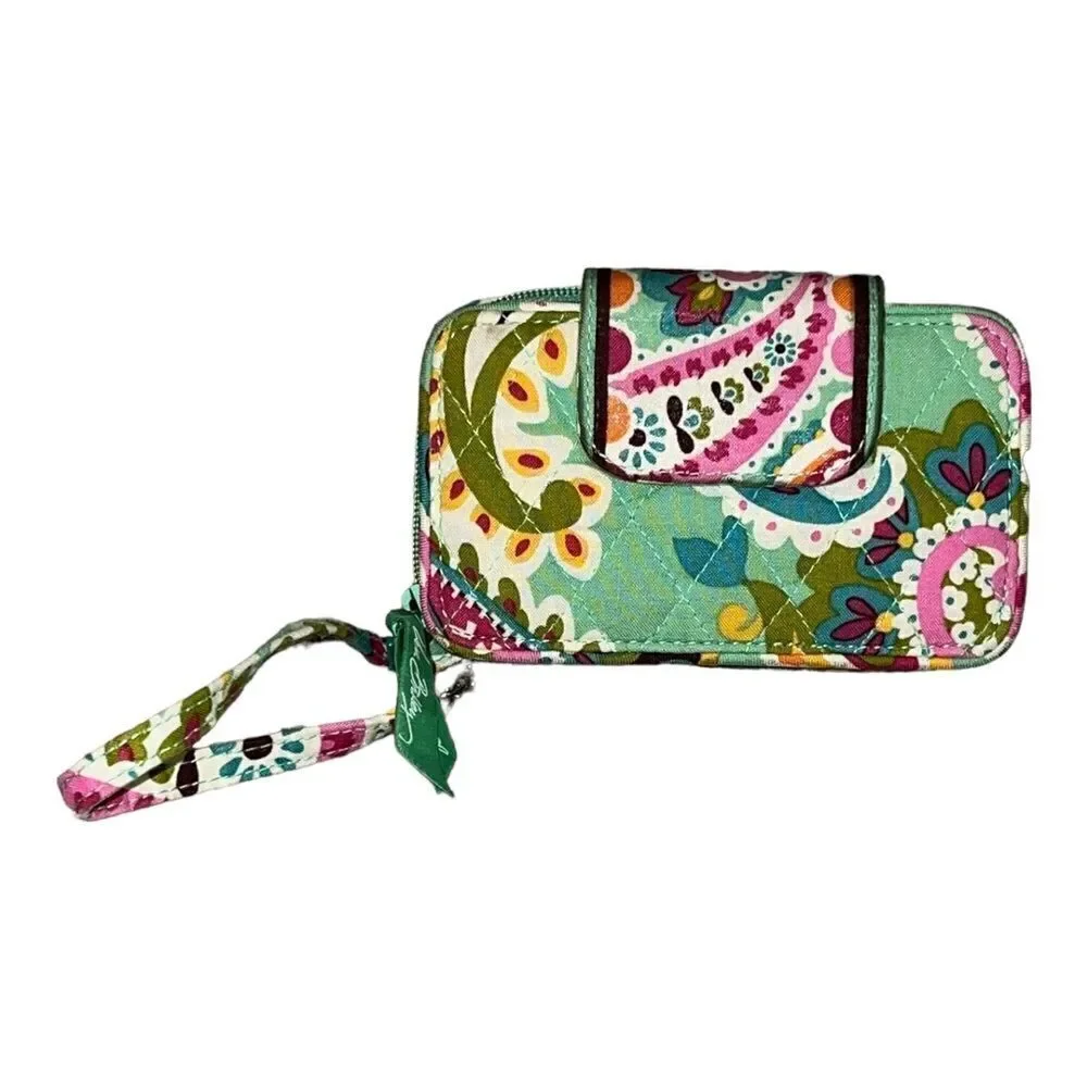 Vera Bradley Tutti Frutti Smartphone Wristlet Wallet Green Pink Paisley Retired - Picture 2 of 4